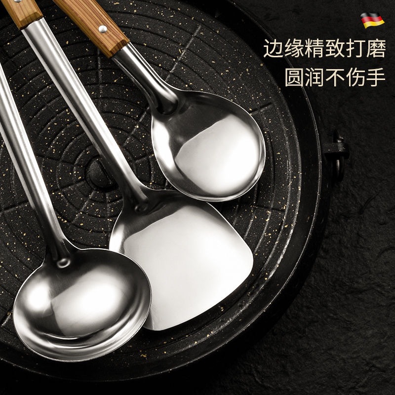 Thickened Stainless Steel Household Kitchen Spatula Imitation Wood Grain Handle Frying Spatula Rice Spoon Colander Cooking Utensil Five-Piece Set Specification drawing