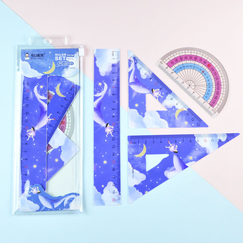 Manufacturers direct wholesale wholesale student color set ruler 20cm ruler set plastic learning ruler Item Picture