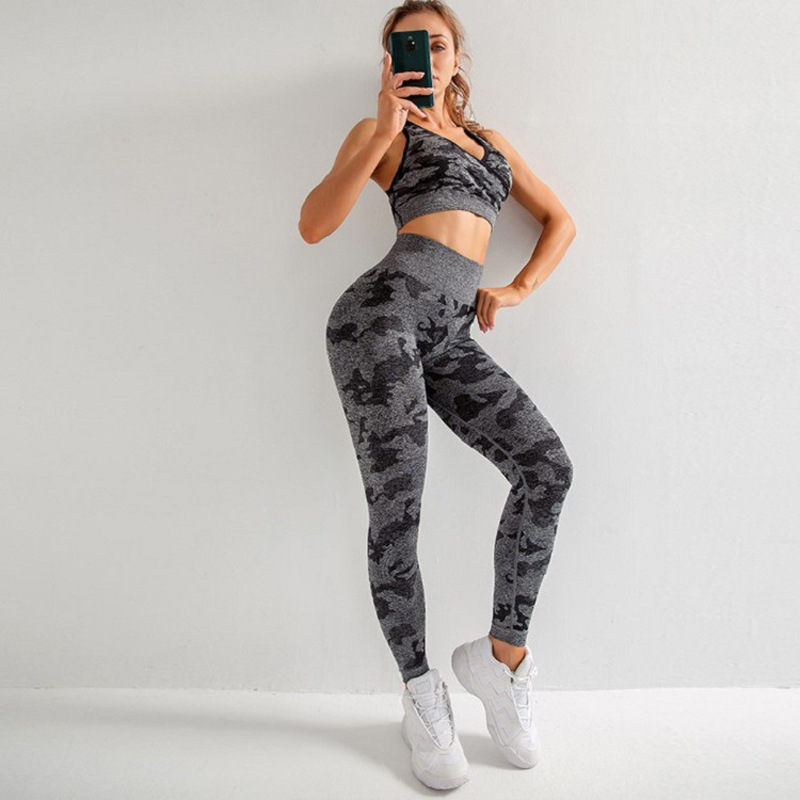 【 Customized Processing 】 Seamless camouflage printed yoga wear set for women's autumn and winter slimming and quick-drying fitness wear Specification image