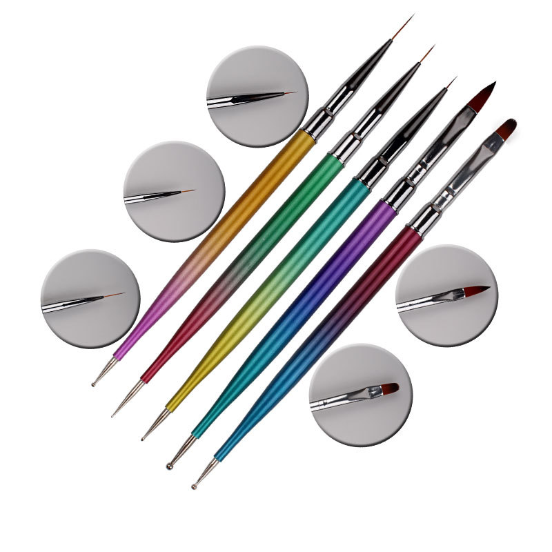 5-piece nail pen brush set, engraved pen, metal rod double-headed painting pen, nail pen in stock wholesale shanilak Specification image