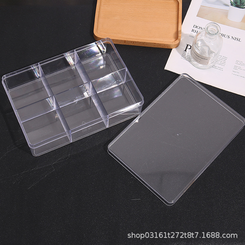 PS塑料高透明6格有盖带分隔盒新料源头厂家  整理归纳盒便捷