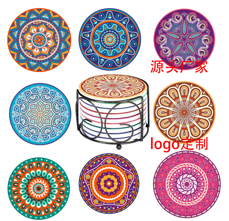 源头厂家软木隔热垫可订logo彩色垫子热转印圆形餐垫吸水陶瓷杯垫