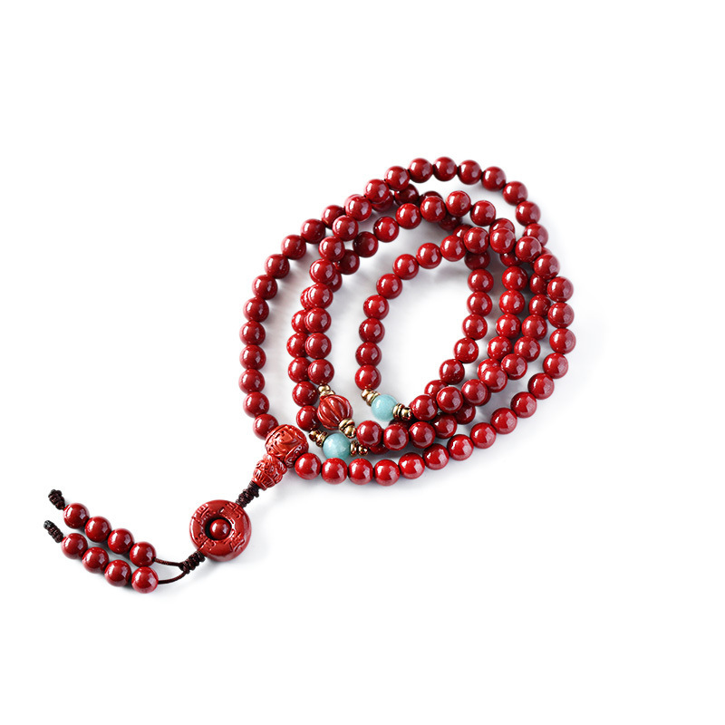 辰砂圆珠手串/朱砂手链白底实物图