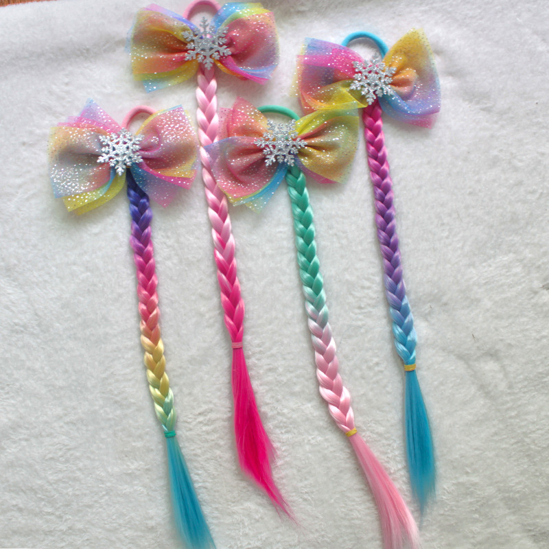 European and American lace fake hairpin rainbow wig four gradient braid hair rope hair hoop children's wig colorful bow tie hair hoop Application Scenario