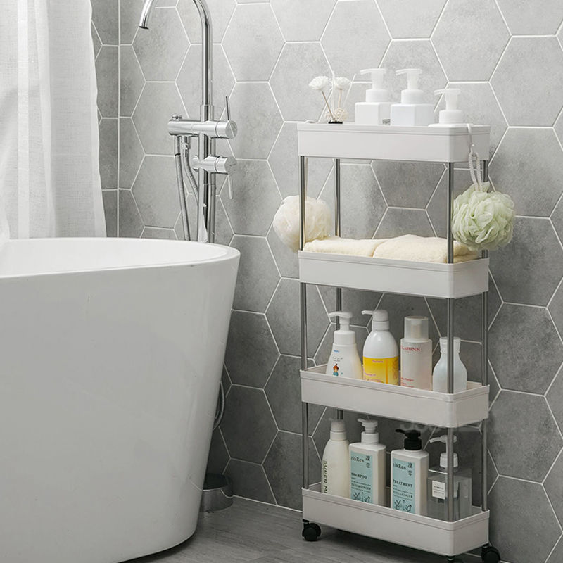 Narrow movable storage rack, kitchen floor-standing storage rack, multi-layer wheeled bathroom plastic rack details Picture