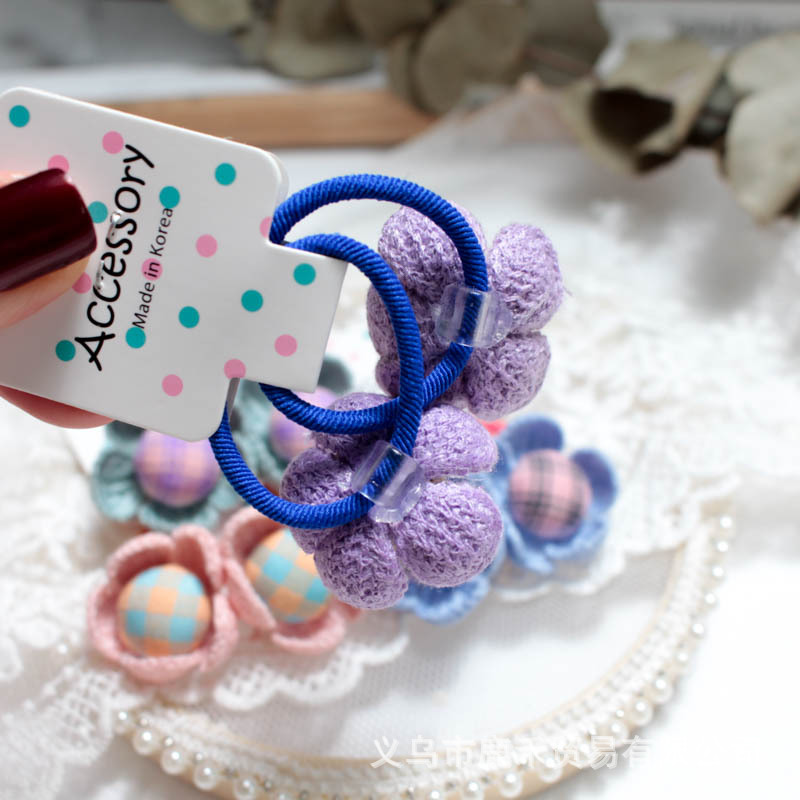 Korean Girl Small Fresh Flower Children Crochet Wool Fabric Check Button Five Flower Rubber Band Small Scrunchie Specification drawing