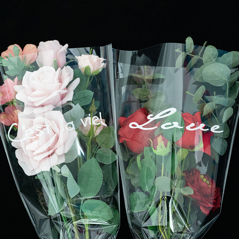 Flower decoration bag flower bag Goddess Festival transparent English waterproof bag florist flower arrangement packaging materials wholesale Specification drawing