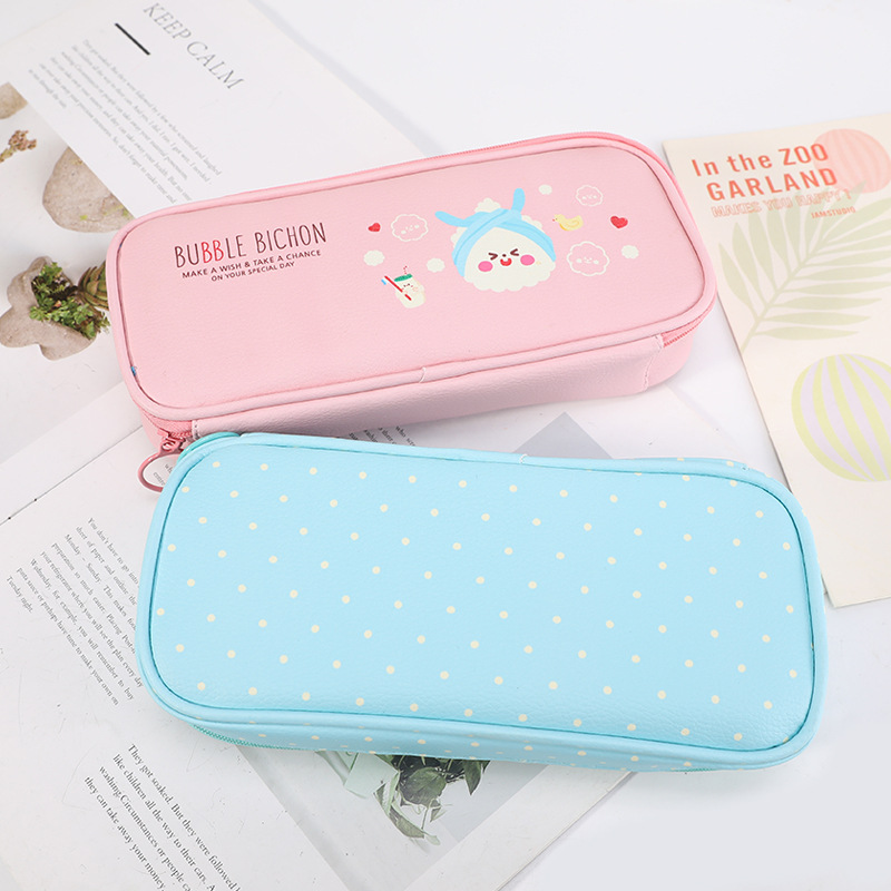 Self-owned brand X Korean version PU waterproof, simple and niche pen case, large capacity cartoon stationery box, handbag, essential for student stationery storage Application Scenario
