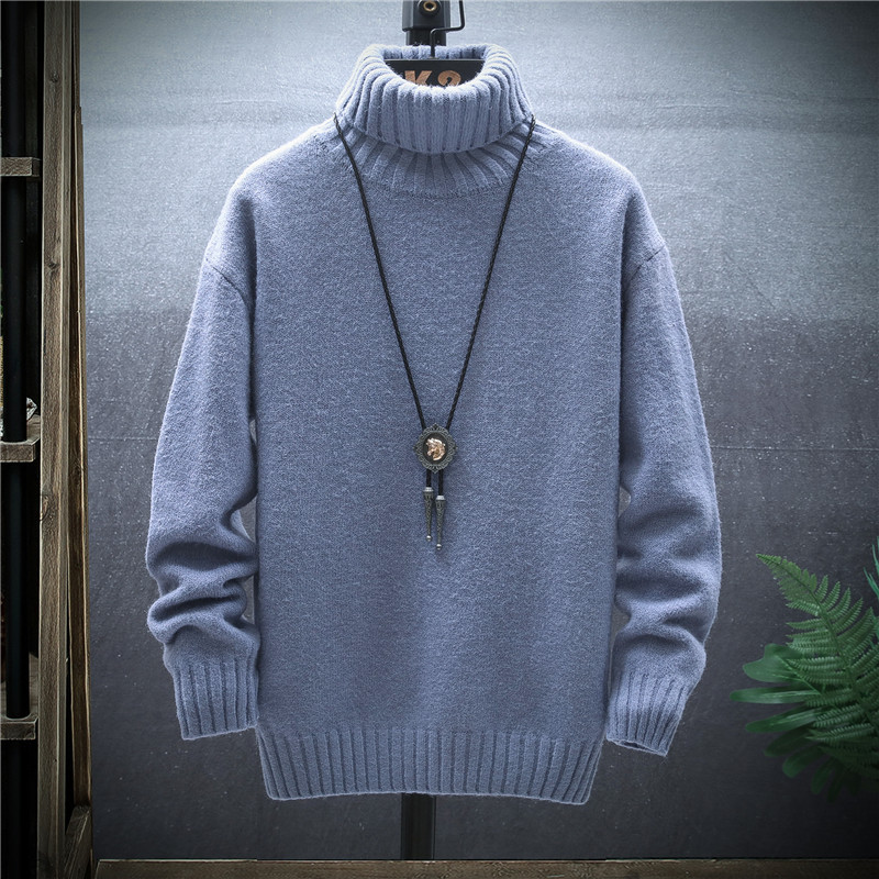 The trend of high-neck cashmere sweaters for boys in winter for junior high and senior high school students: thickened and fleece base wool sweaters