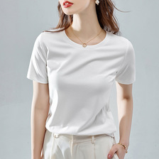 短袖t恤女2021夏季新款女装圆领韩版宽松大码潮流白色基础款上衣