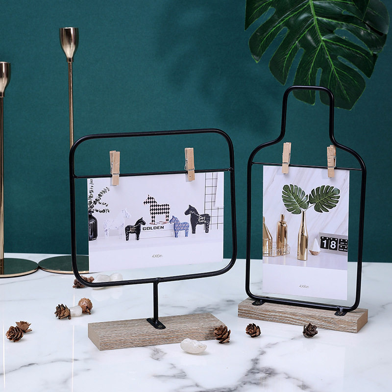 INS铁艺创意设计相框 简约家居酒吧装饰桌面摆件活动礼品照片夹子.细节图