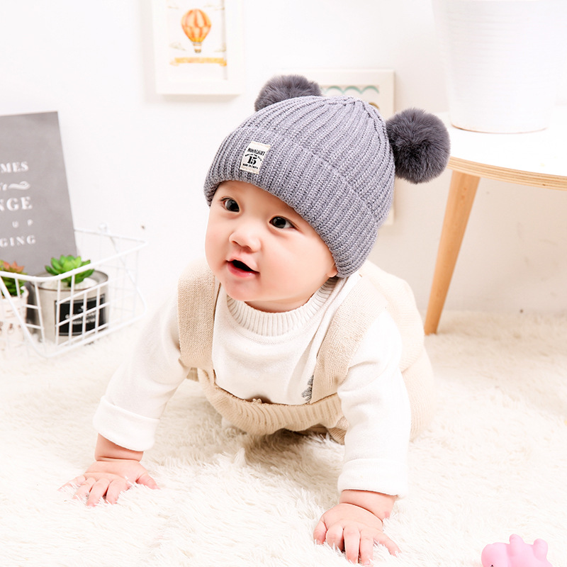 Creative New Acrylic Wool Children's Hat Manufacturers Spot Autumn And Winter Double Ball Baby Knitted Hat Specification drawing