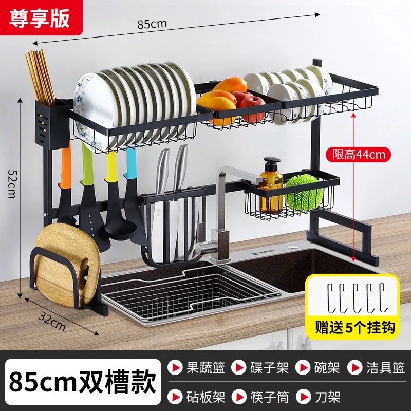 Retractable kitchen sink, black storage rack, stainless steel draining rack, knife rack, dishwashing storage rack details Picture