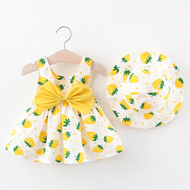 Summer light and cool girl dress with a cloth hat 2022 new style strawberry bow princess dress B3E250 Specification image
