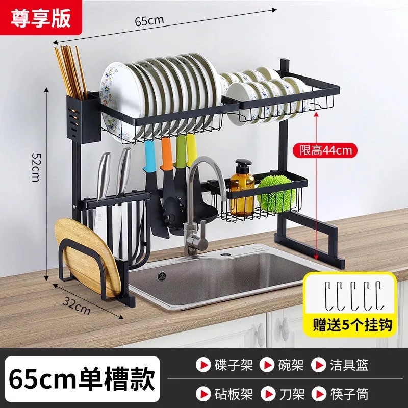Retractable kitchen sink, black storage rack, stainless steel draining rack, knife rack, dishwashing storage rack Application Scenario