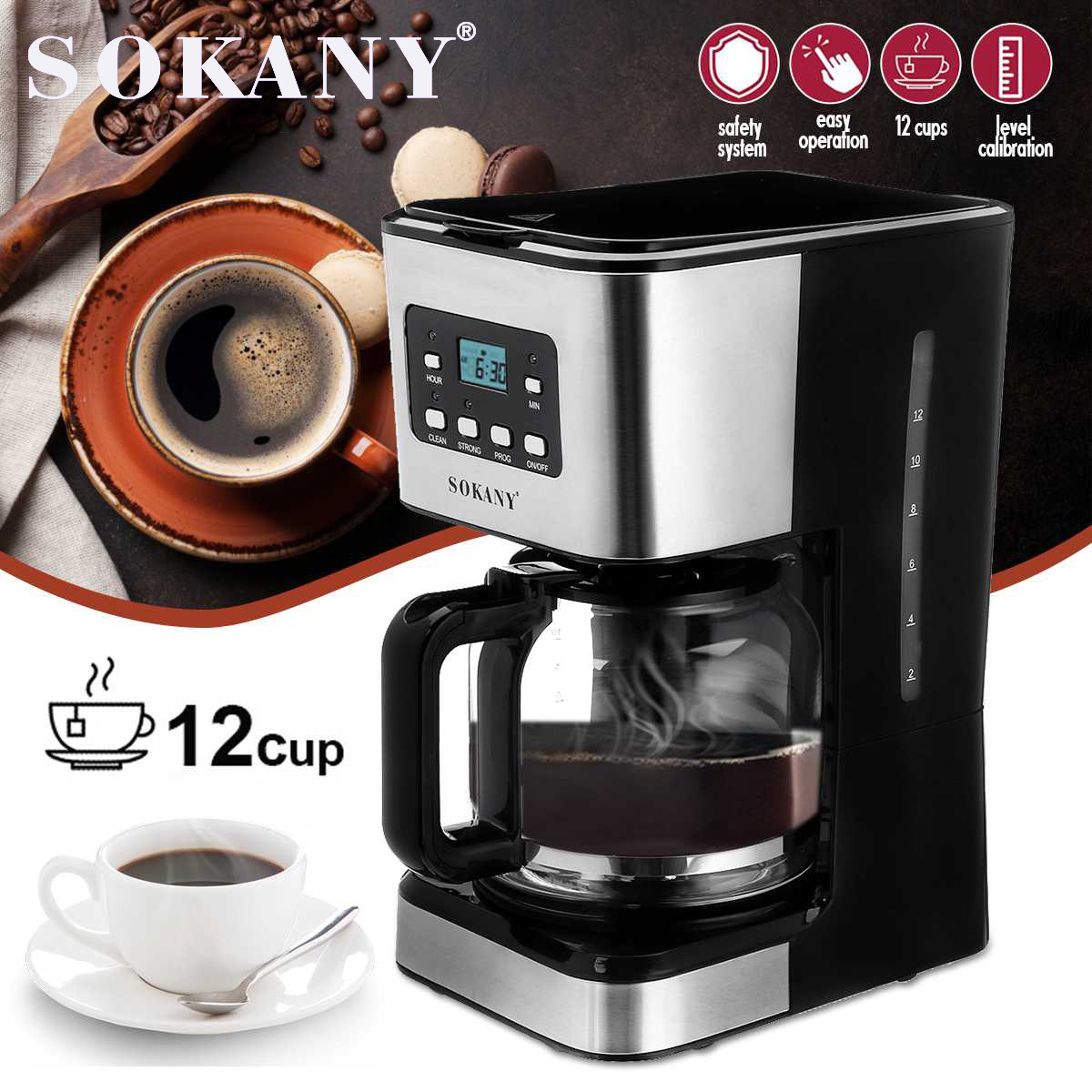 Cross-border SOKANY121E coffee machine, household automatic Americano drip coffee machine for making tea
