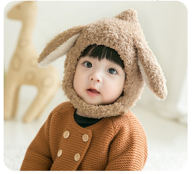 Baby ear protection hat winter fluffy cap baby warm 6-12 months winter boys and girls 1 to 3 years old pullover cap