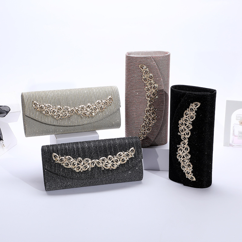 Lady's dinner handbag Handbag pleated PU rhino-diamond dress handbag banquet bag