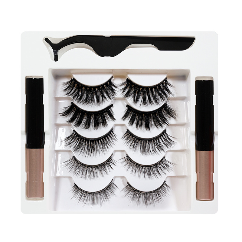 Manufacturers Wholesale False Eyelashes Magnetic False Eyelashes 5 Pairs Of Eyelashes 2 Liquid Eyeliner Set Magnetic Natural Model Item Picture