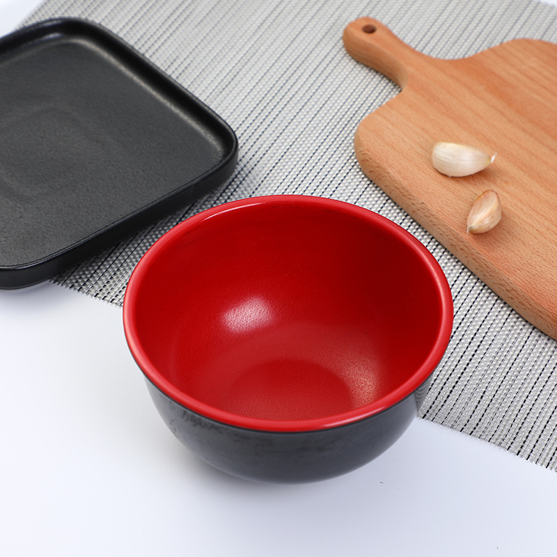 塑料皿密胺仿瓷碗  红黑汤饭碗 彩色塑料碗 双色碗  一元两元批发详情图2