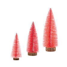 红色加雪迷你圣诞松针树圣诞节装饰仿真木头底桌面聖誕樹盛发定制