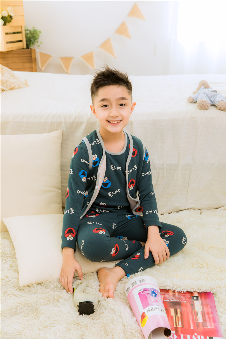 儿童内衣套装棉男童女童秋衣秋裤中童家居服羊毛绒