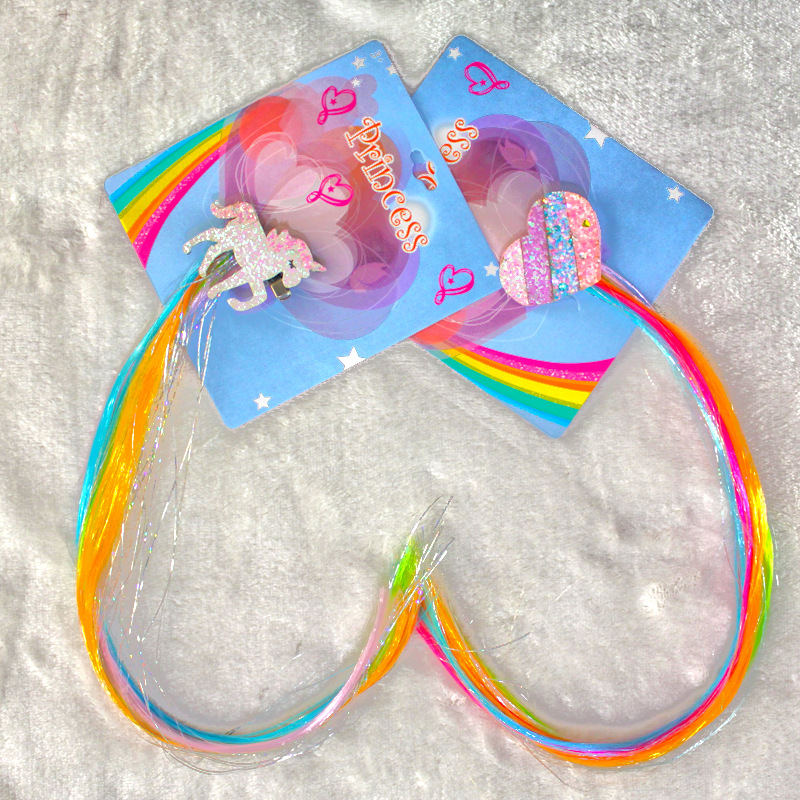 Children's wig with color gradient duck beak hairpin girl baby cute unicorn sequin bow wavy hair wig full figure