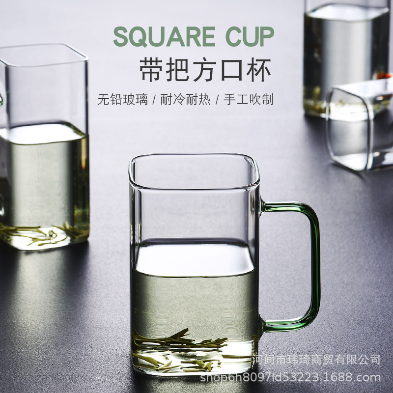 玻璃杯子方形/耐热家用透明/无盖单层泡茶产品图