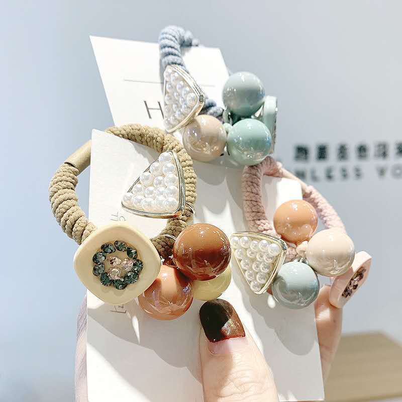 韩版头绳女渐变色钻石绒发圈可爱珍珠皮筋钻盘发绳10元店货源义乌