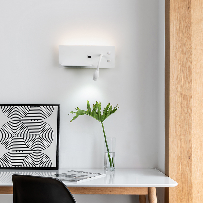 Modern and simple rechargeable indoor wall lamp with led, bedroom wall lamp with switch, dual-color bedside reading lamp details Picture