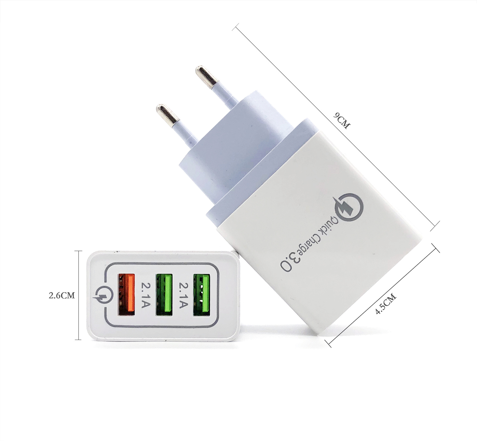 QC3.0 شحن شاحن 3USB بسرعة 9V12V، محول السفر الأمريكي -الأوروبي details Picture