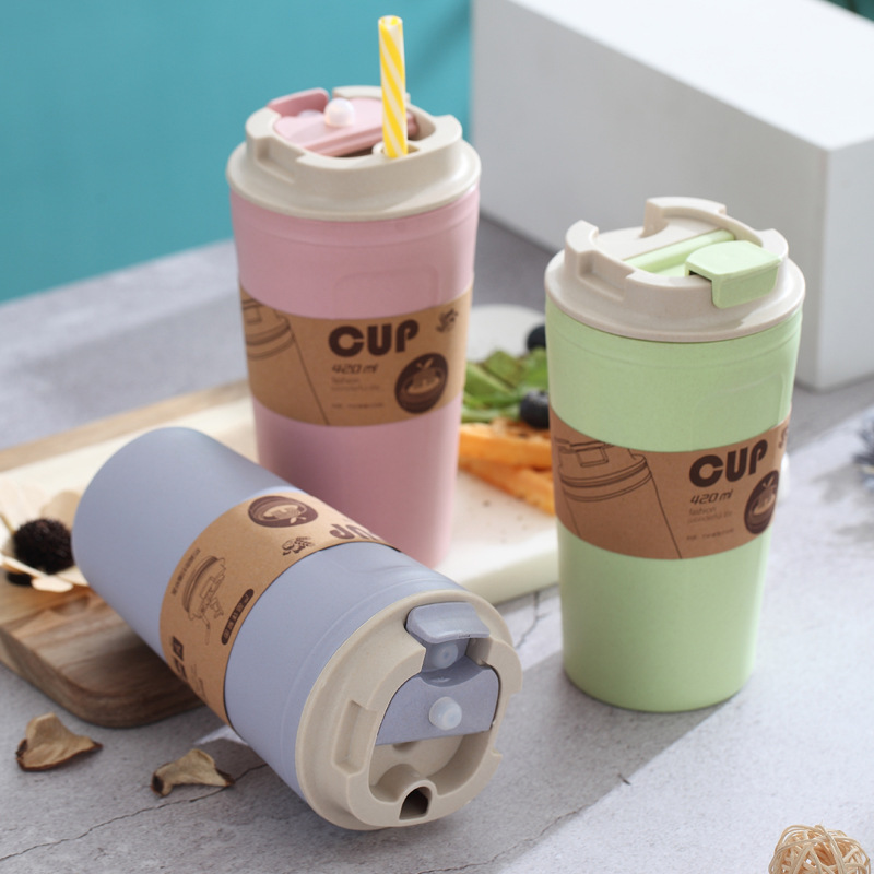 厂家直销咖啡杯塑料早餐杯便携竹纤维随手杯子密封咖啡杯批发