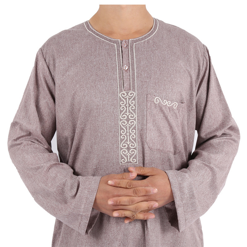 Ethnic clothing factory wholesale men's robes 2020 new long sleeve cotton and linen Moroccan robes details Picture