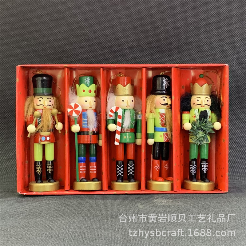 2022新款12CM彩色胡桃夹子士兵公仔木偶挂件五件套  厂家批发