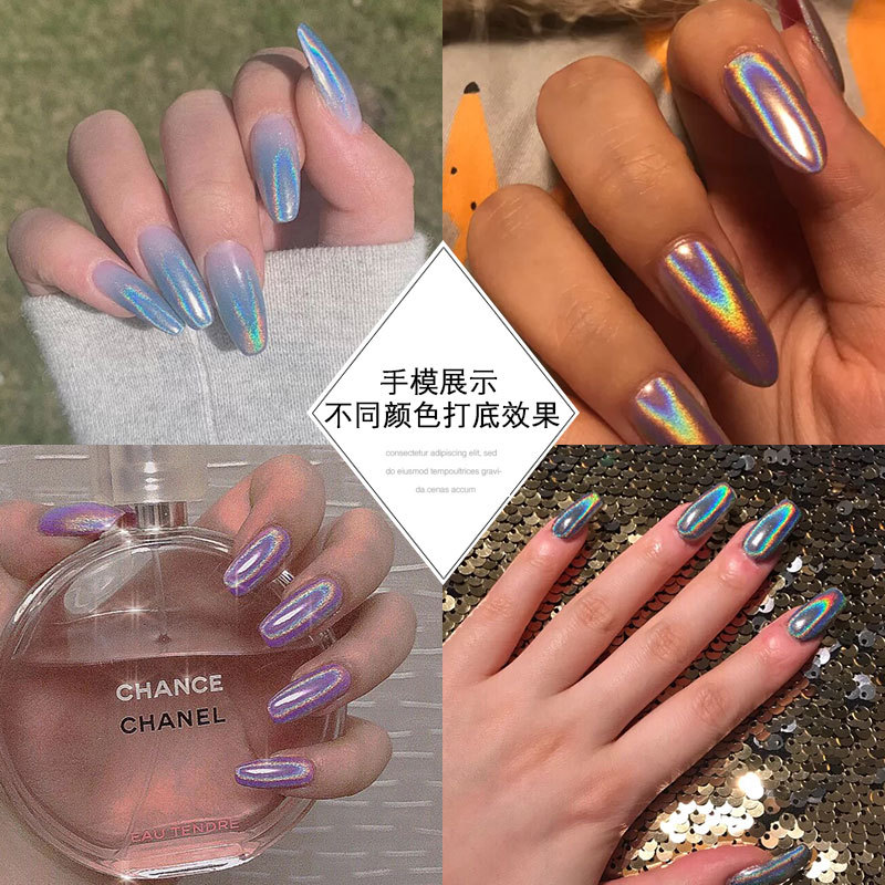 Nail New Solid Electroplating Laser Powder Seven Color Magic Mirror Flash Powder Solar Laser Mirror Silver Flash Powder details Picture