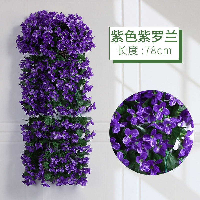 Artificial flowers, violets, wall-hung flowers, vines, interior decoration, wall flowers, fake violets, wall-hung flowers, hanging plants, hanging flowers Specification image
