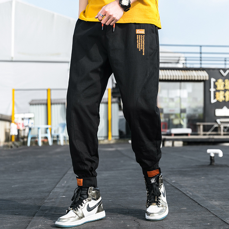 One-piece consignment of 2021 Spring and Autumn new men's black casual pants, men's personalized printed and trendy workwear pants for teenagers Specification image