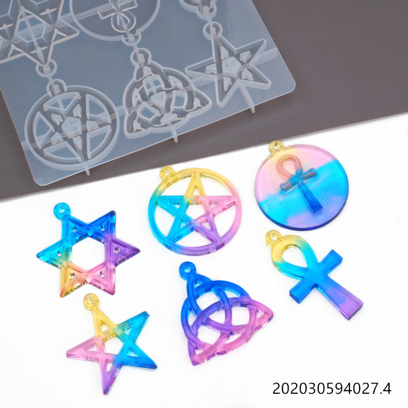diy树脂水晶滴胶材料硅胶模具五芒星六芒星镜面uv胶ab胶模具