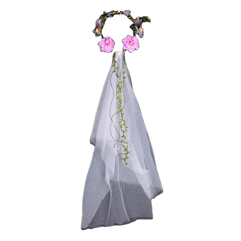 Plain white veil, garland, veil, headwear, fabric, flower veil, headband, bride's accessories Item Picture