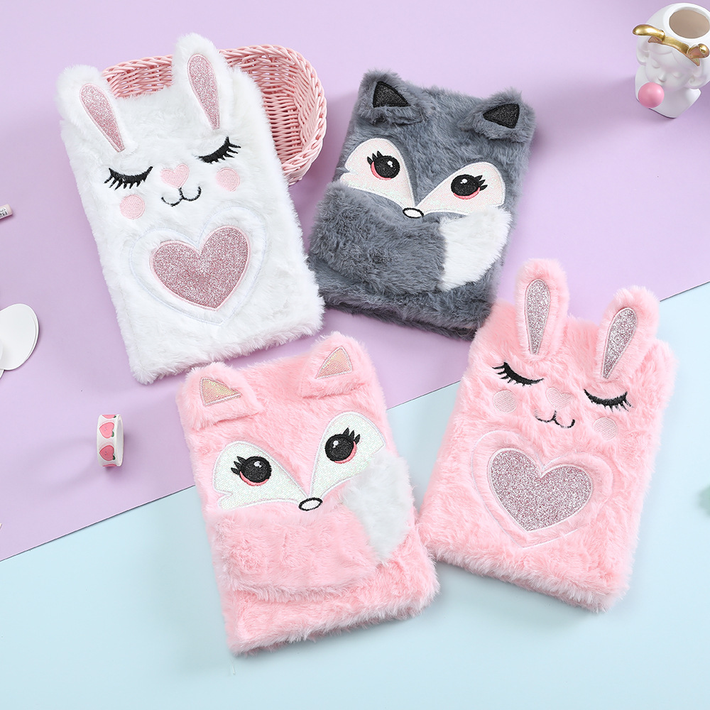 Thousand Yu Culture Winter Plush Cartoon Girl Notebook Primary School Cute Diary Children Fox Small Animal Fur Book