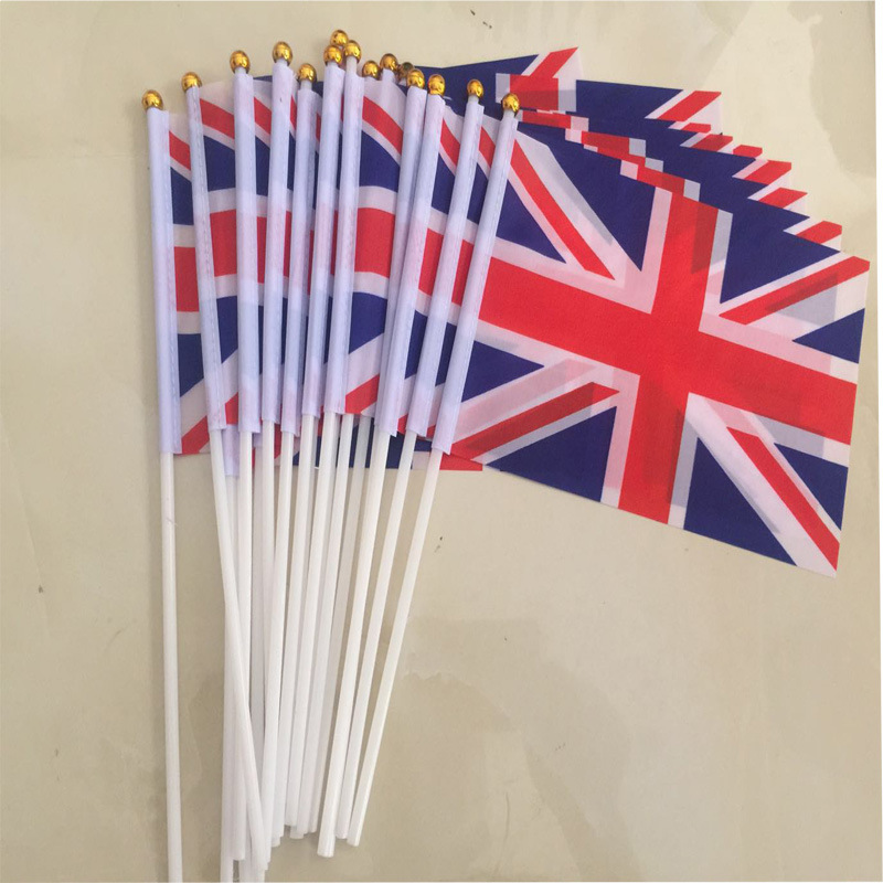 Cross-border supply of 14*21CM polyester silk screen printed UK hand-held flag Specification image