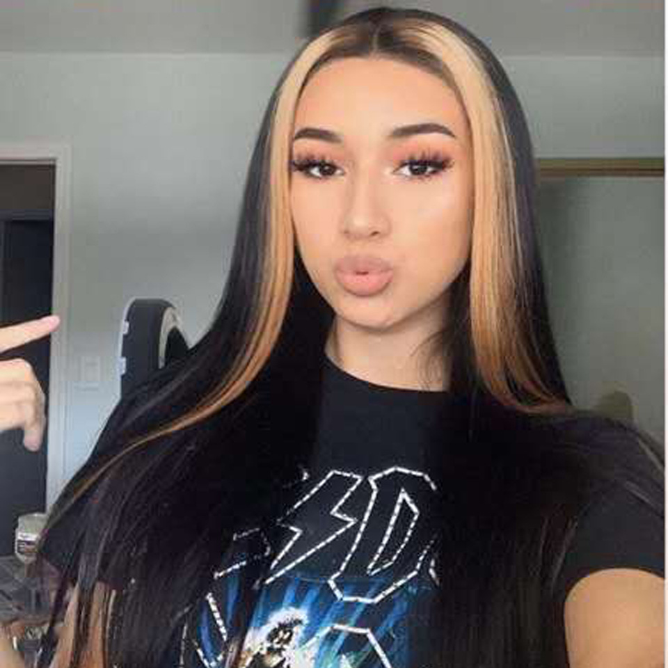 European and American long straight hair wig, mid-parted dyed light brown long hair wig, soft and natural long wig for women