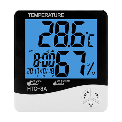家用电子温湿度计数字温度计带背光日历闹钟HTC-8A温湿度计详情图1