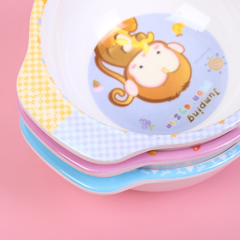Melamine Tableware Double Handle Small Animal Pattern Round Bowl Tableware Children Baby Learn To Eat Rice Bowl Can Be Customized Pattern details Picture