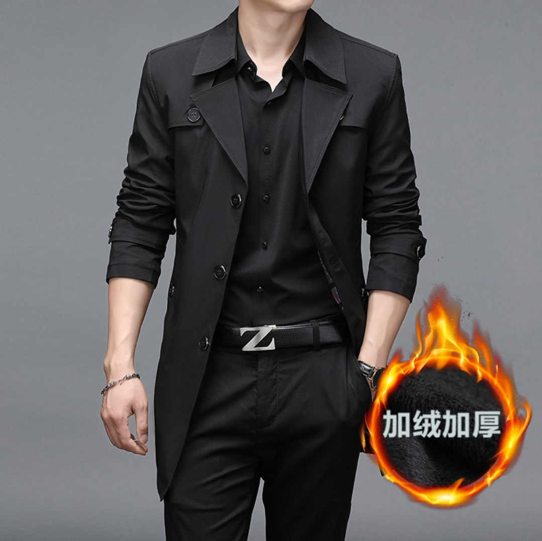 Spring and Autumn's new mid-length men's trench coat is a high-quality, versatile Korean-style jacket 8XL, with extra weight, size and fleece Application Scenario
