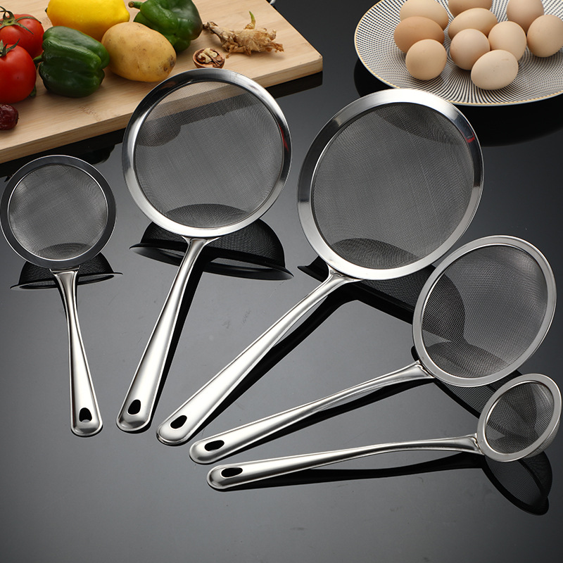 304 Stainless Steel Thickened Large Home Kitchen Strainer Spoon Soy Milk Mesh Sieve Fried Hotpot Scoop Scoop Noodles Scoop
