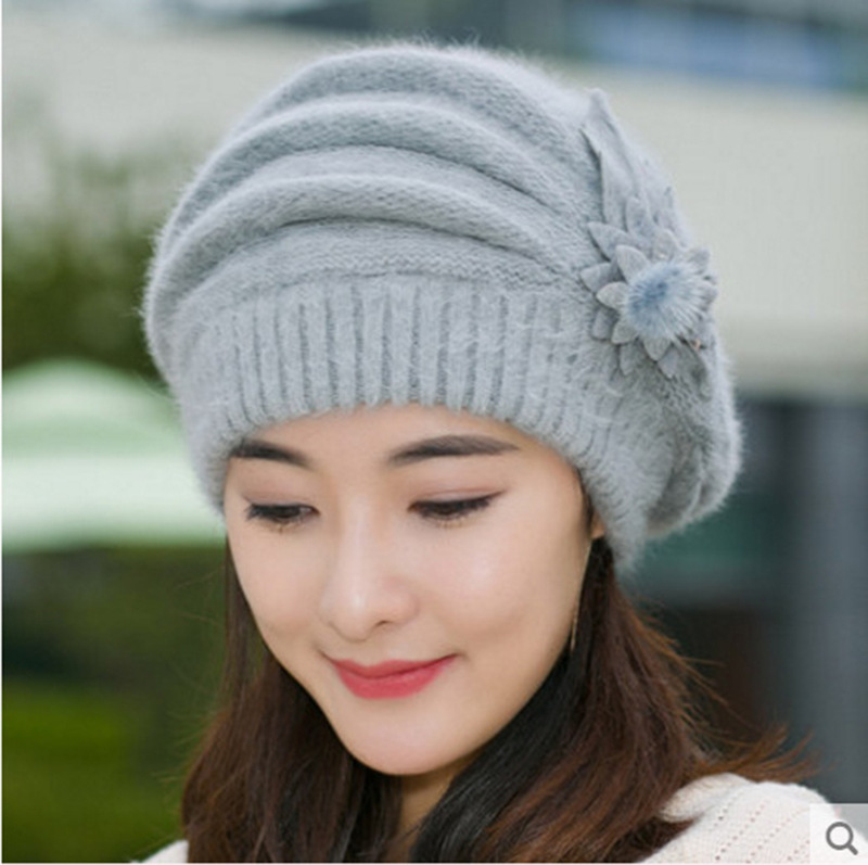 Otoño invierno mamá sombrero moda versátil flor conejo sombrero de lana engrosada boina térmica sombrero de lana de punto Specification image