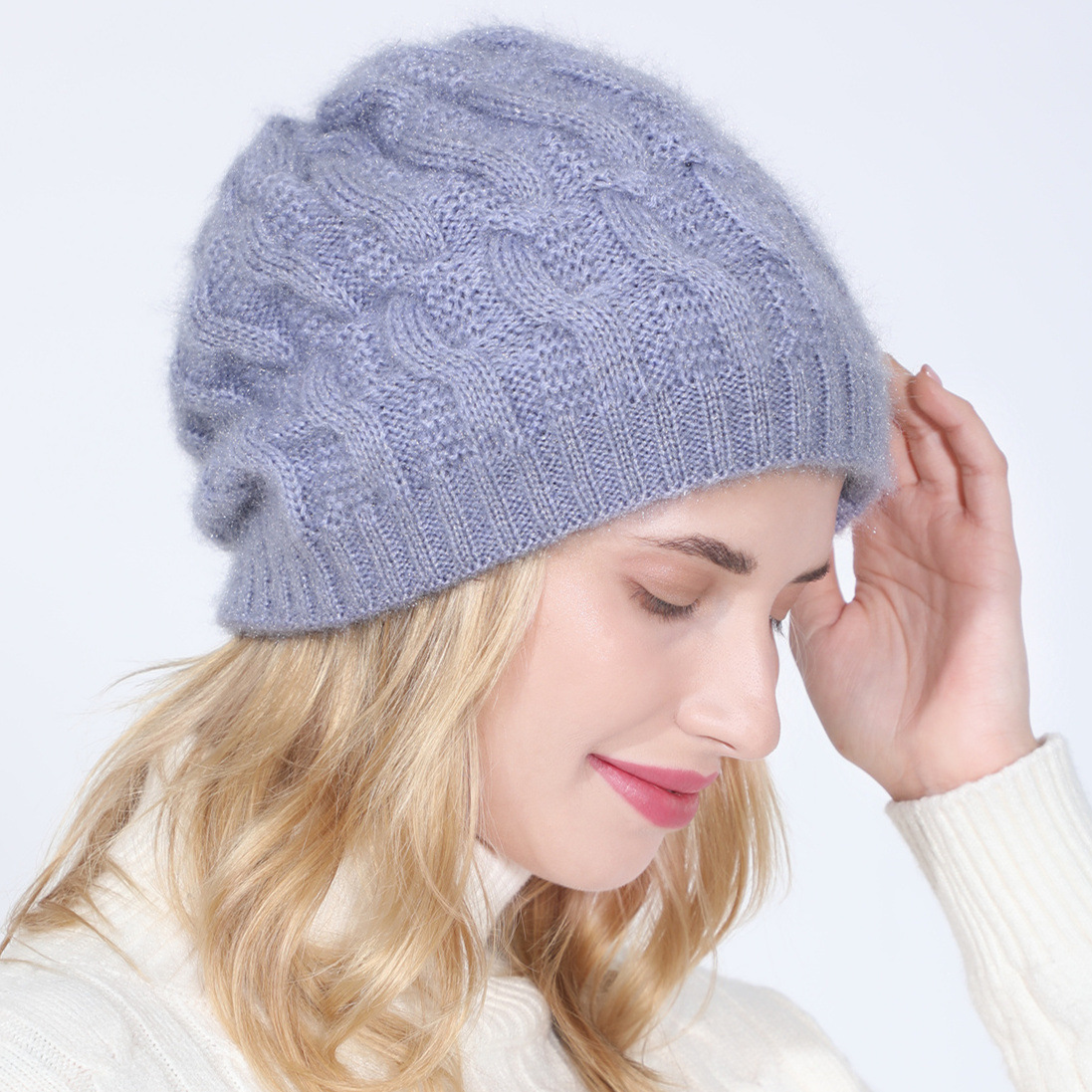 New knitted hat ladies autumn and winter fashion mom plus fleece thickened warm hat figure-8 twist beret