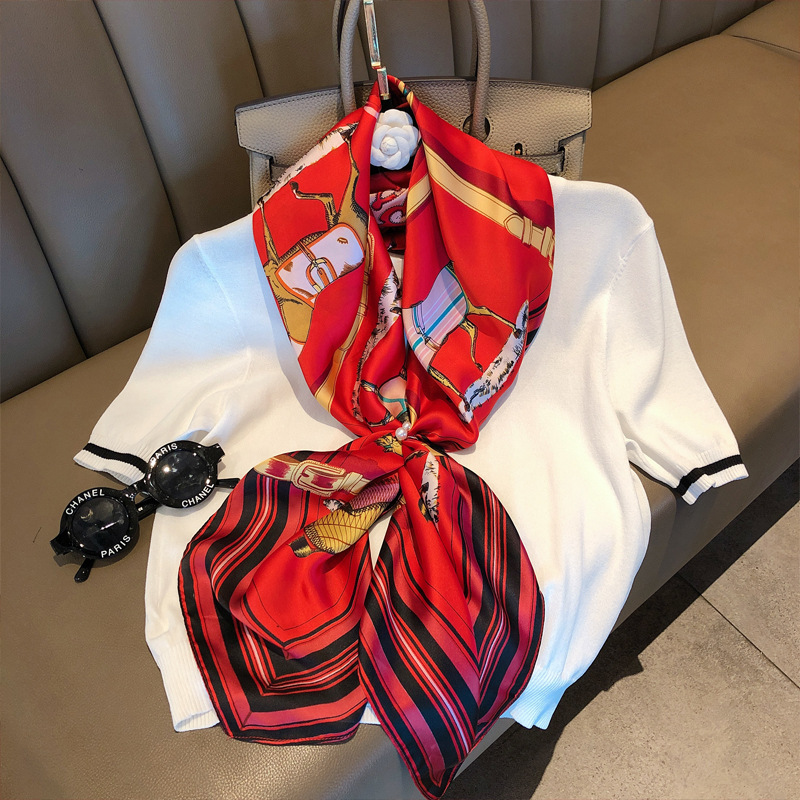 Spring New Korean Version Of Temperament Literature And Art With 90 Square Scarf Imitation Silk Scarf South Korea Color Small Fresh Silk Scarf Woman Specification drawing