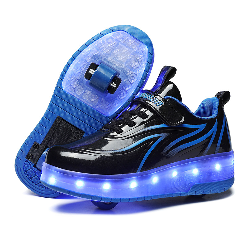 儿童充电暴走鞋自动带灯单双轮溜冰鞋LED发光鞋厂家直销一件代发详情图3